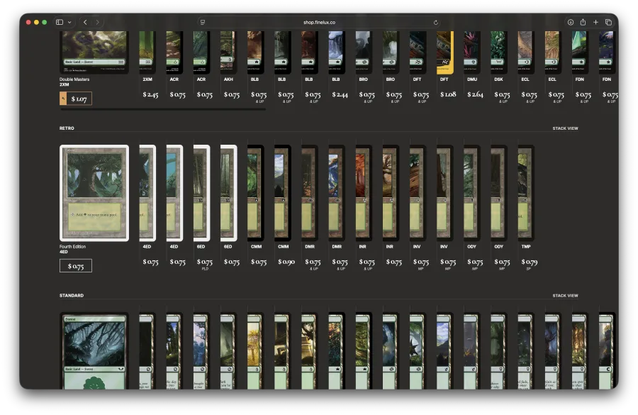 Forest results continued, retro and standard printings in stack view