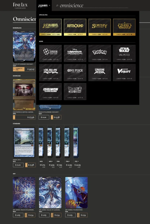 Mobile game picker overlaying the product page