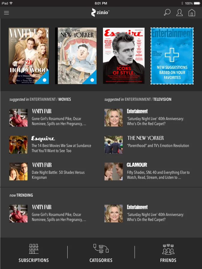 Discover feed with a new suggestions tile